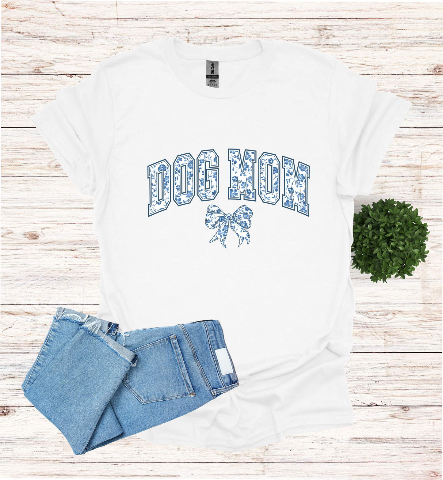 Dog Mom Chinoiserie Blue Coquette T-Shirt