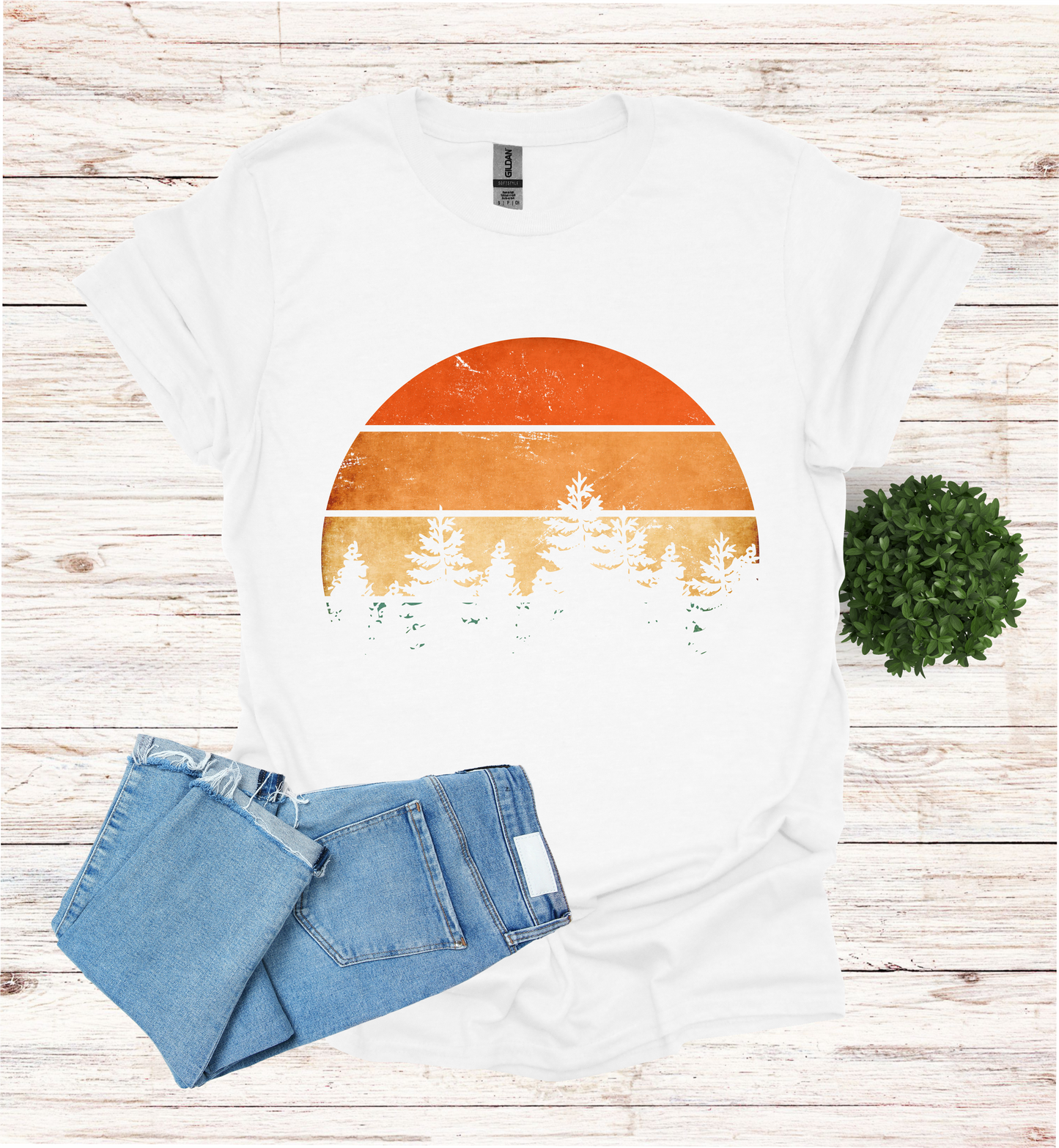 Beautiful Retro Pine Tree forest, Retro sunset Shirt1