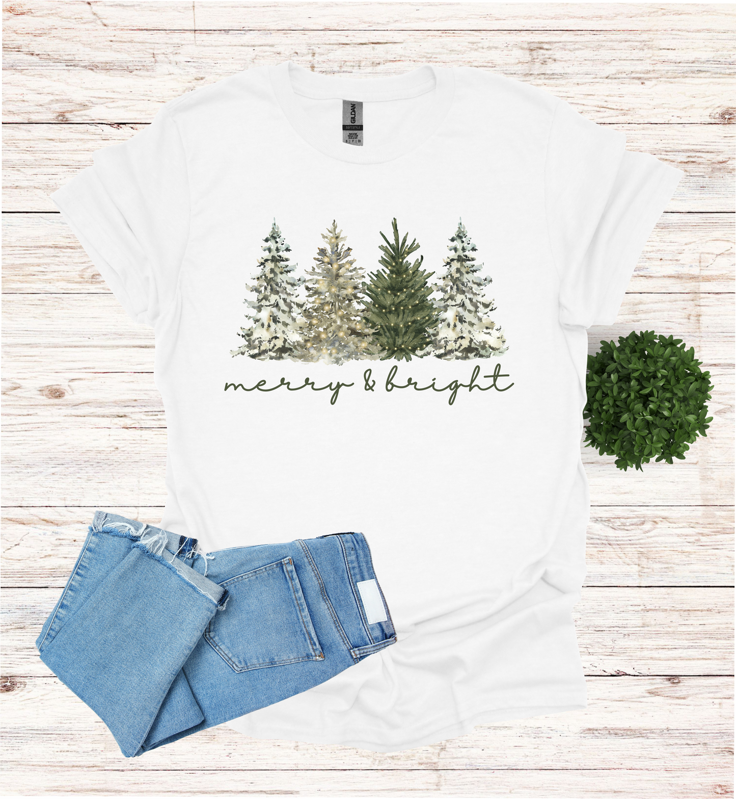 Merry and Bright Water Color Christmas Trees Shirt