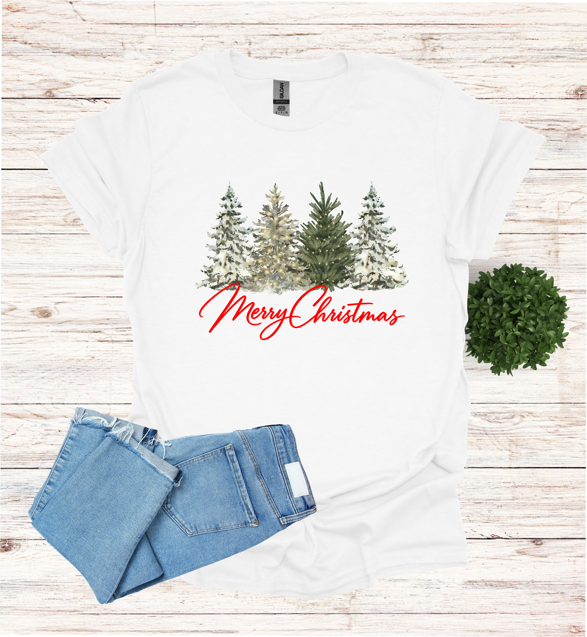 Merry Christmas with Water Color Christmas Trees T-Shirt
